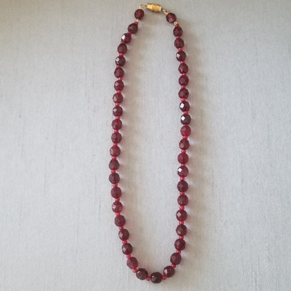 Vintage Red Stone Faceted Necklace